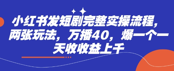 小红书发短剧完整实操流程，两张玩法，万播40，爆一个一天收收益上千-爱尚云