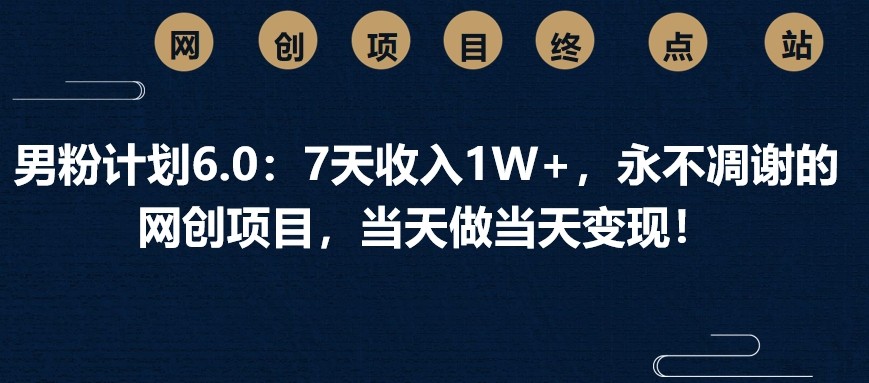 男粉计划6.0：7天收入1W+，永不凋谢的网创项目，当天做当天变现！-爱尚云