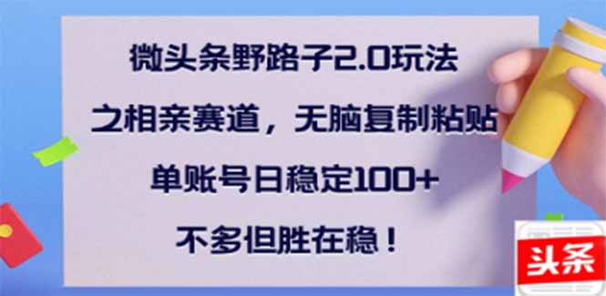 微头条野路子2.0玩法之相亲赛道，无脑搬砖复制粘贴，单账号日稳定300+...-爱尚云