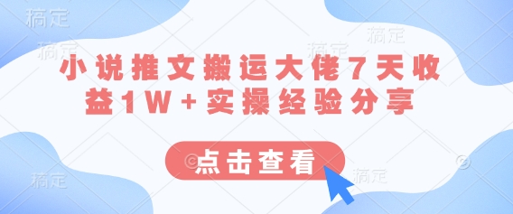 小说推文搬运大佬7天收益1W+实操经验分享-爱尚云